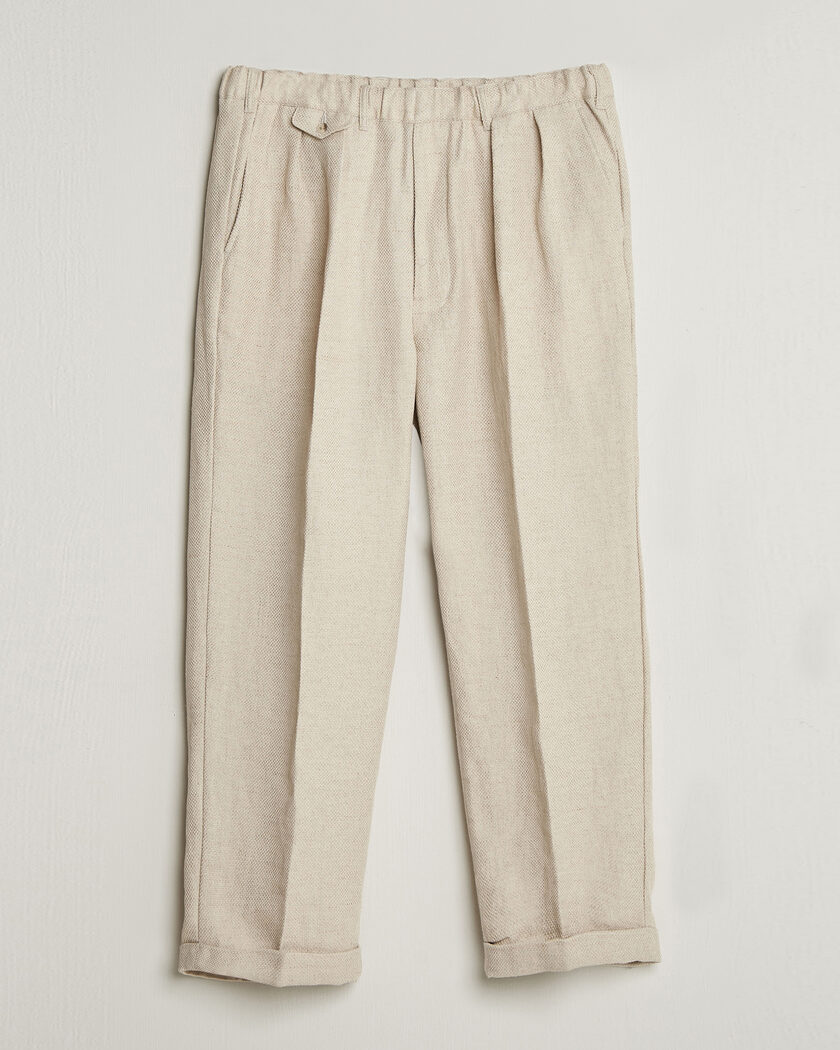 BEAMS PLUS Cotton/Linen Pleated Trousers Off White – Hvit