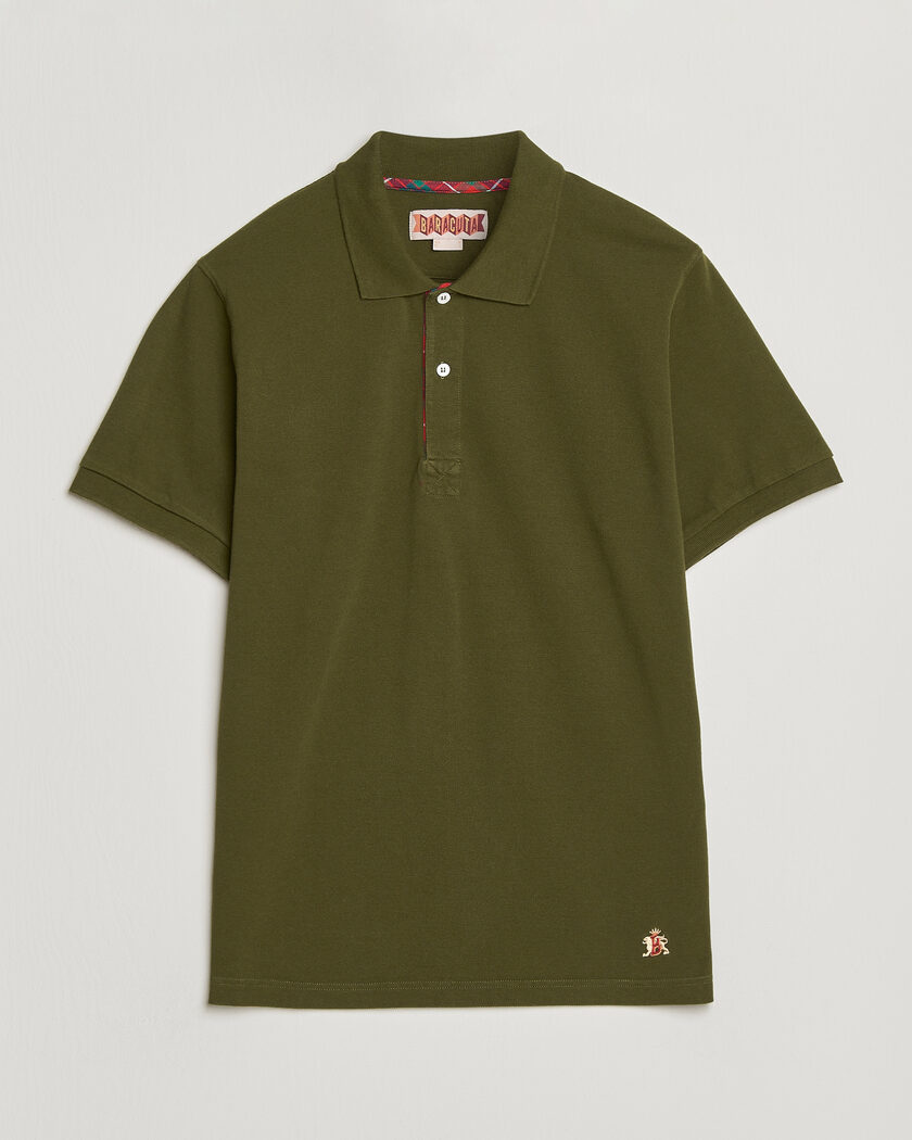 Baracuta Tartan Placket Piquet Polo Beech – Grønn