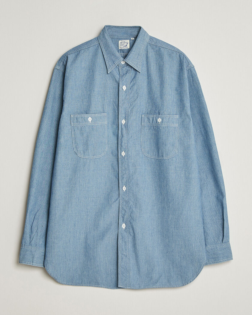 orSlow Relax Fit Chambray Work Shirt Hickory Stirpe – Blå