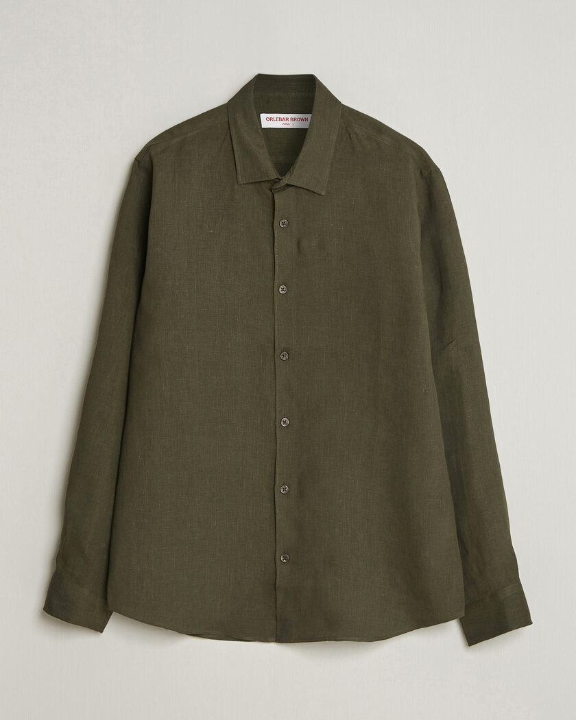 Orlebar Brown Giles Linen Stiched Shirt Bayleaf Green – Grønn