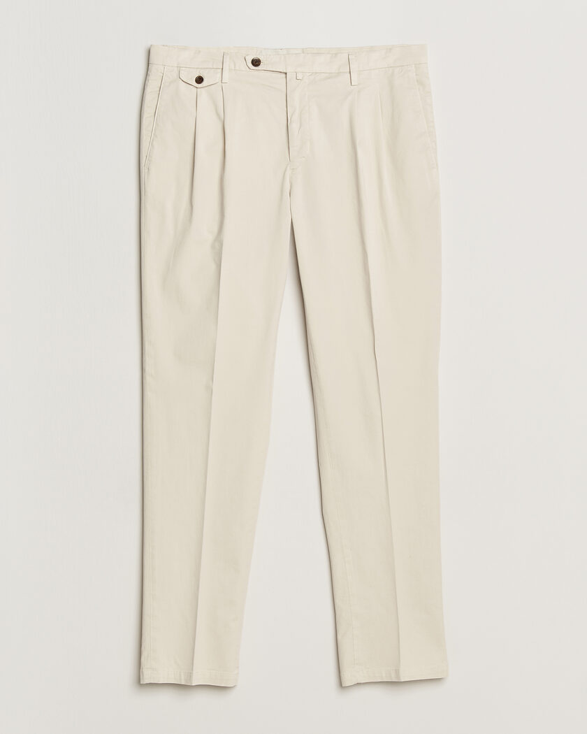 Briglia 1949 Easy Fit Pleated Cotton Stretch Chino Cream – Hvit