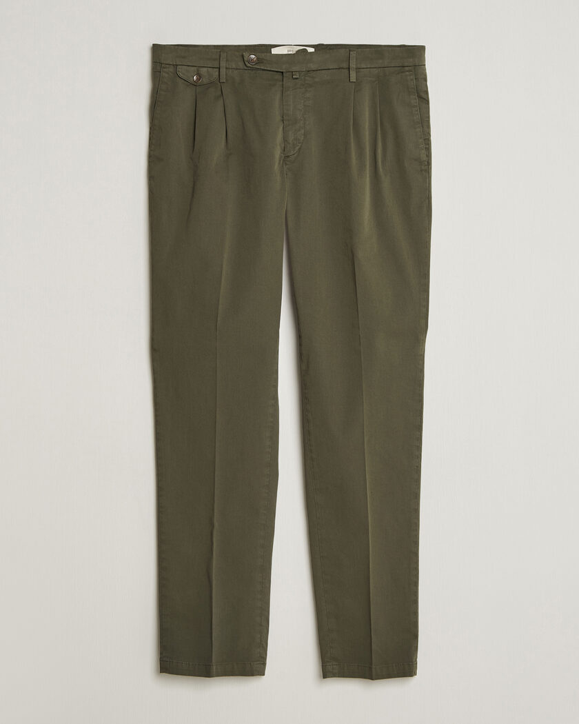 Briglia 1949 Easy Fit Pleated Cotton Stretch Chino Olive – Grønn