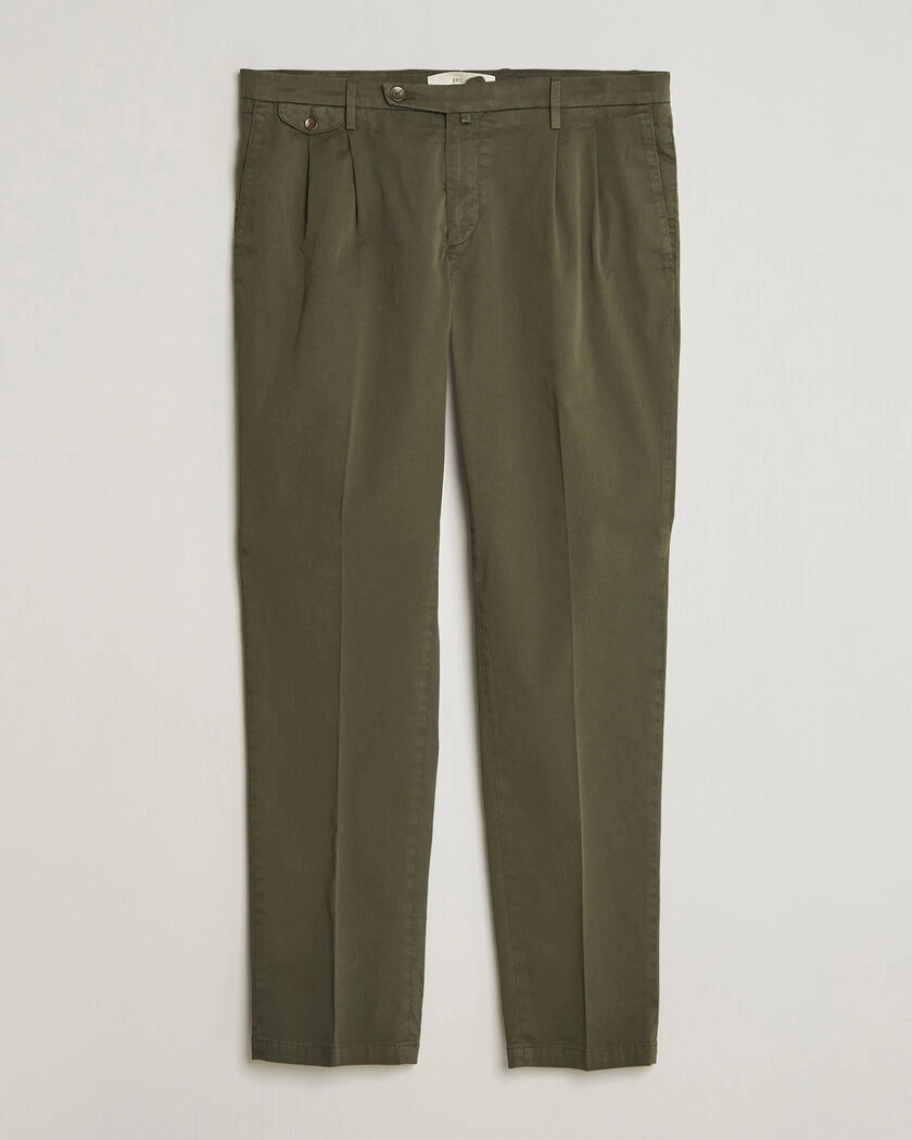 Briglia 1949 Easy Fit Pleated Cotton Stretch Chino Olive – Grønn