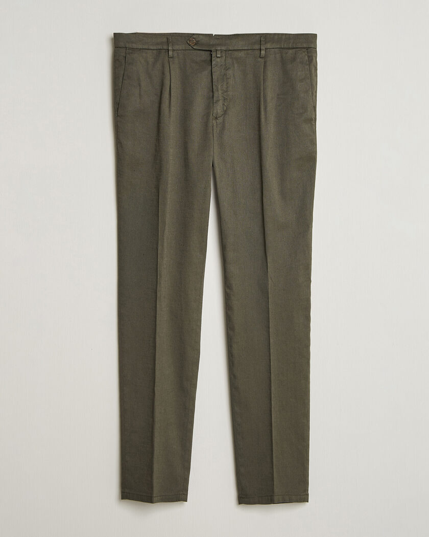 Briglia 1949 Pleated Linen Trousers Olive – Grønn