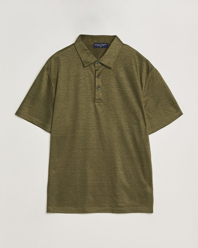 Charles Tyrwhitt Short Sleeve Linen Polo Olive – Grønn