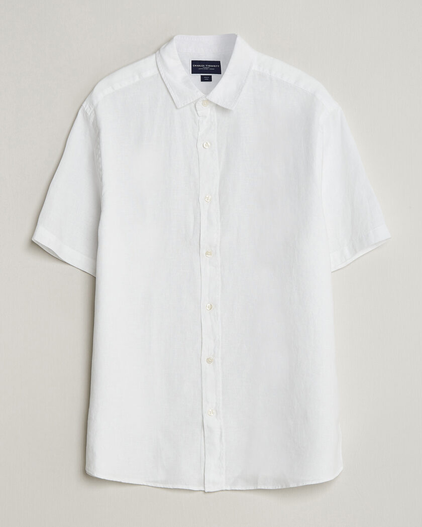 Charles Tyrwhitt Pure Linen Short Sleeve Slim Fit Shirt White – Hvit