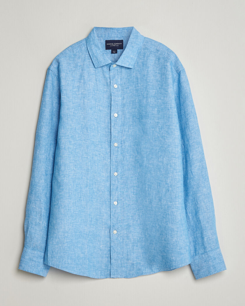 Charles Tyrwhitt Pure Linen Slim Fit Shirt Ocean Blue – Blå