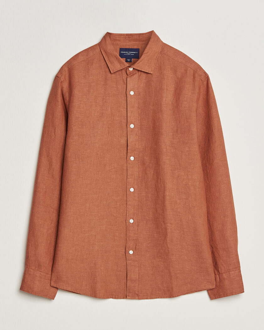 Charles Tyrwhitt Pure Linen Slim Fit Shirt Burnt Orange – Oransje