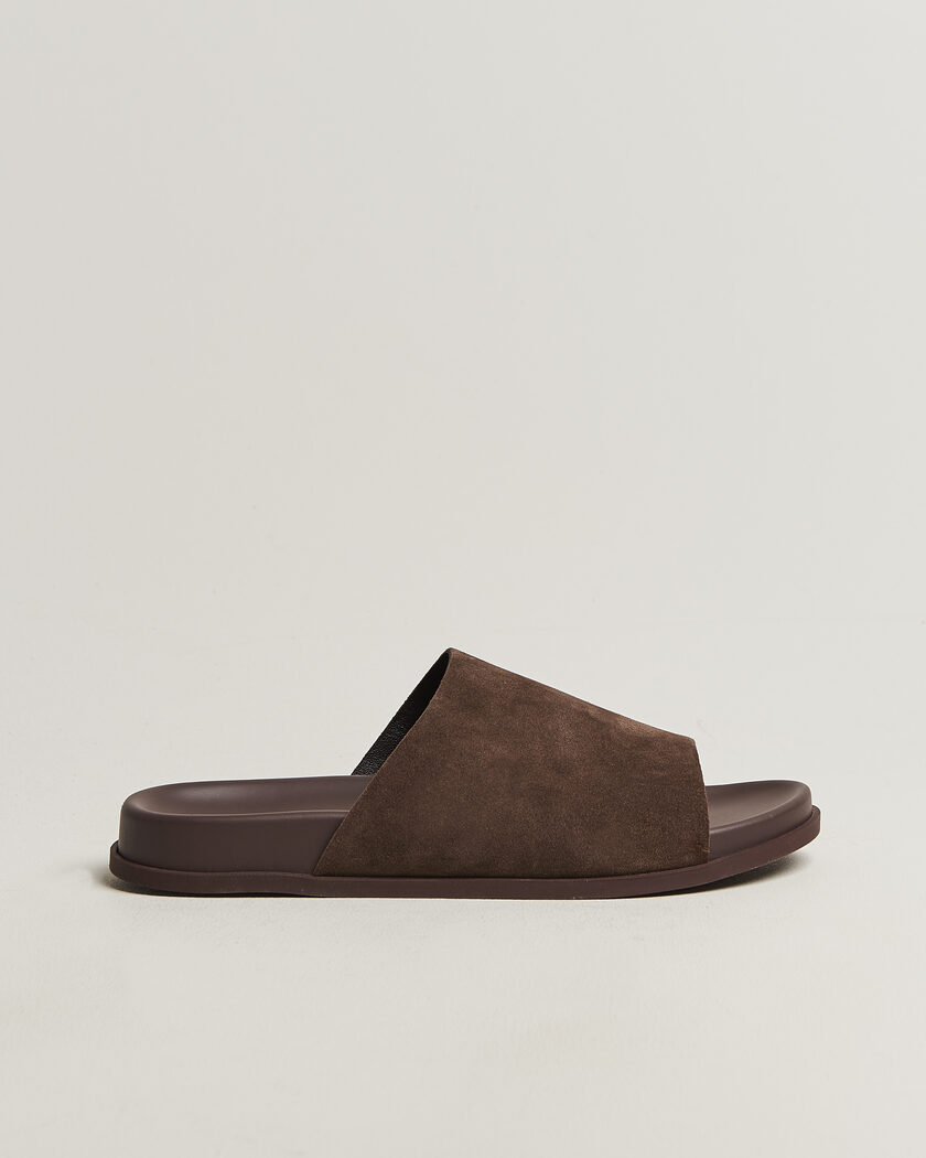 Thera's Classic Slide Sandals Dark Brown Suede – Brun