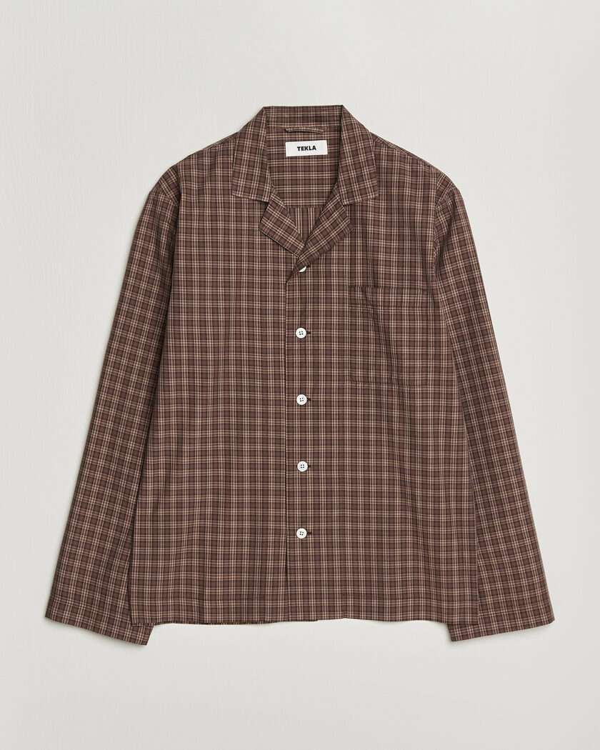 Tekla Fine Twill Pyjama Shirt Serra Checks – Brun
