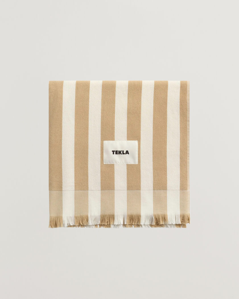 Tekla Organic Terry Beach Towel Almond Stripes – Flerfarget