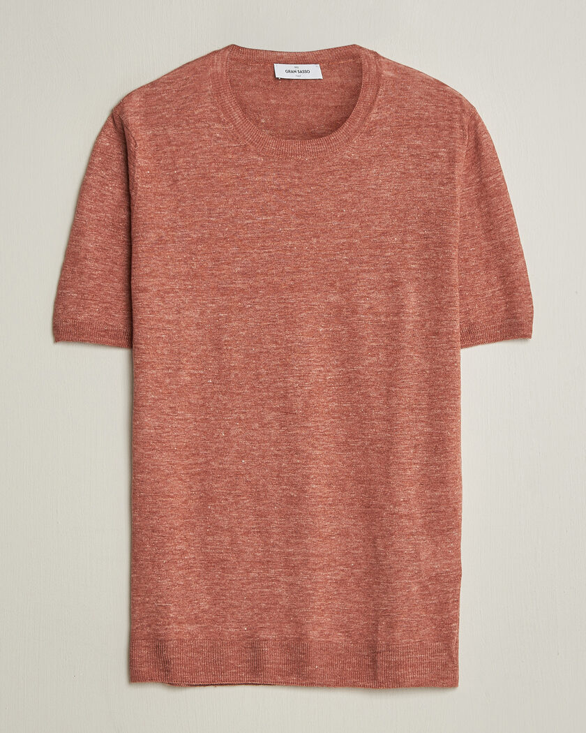 Gran Sasso Washed Knitted Linen T-Shirt Apricot Orange Melange – Oransje