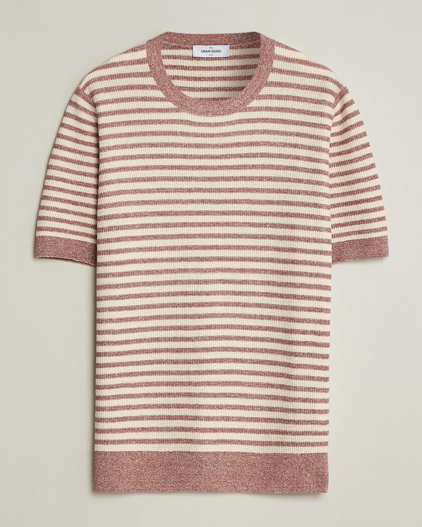 Gran Sasso Linen/Cotton Knitted Striped T-Shirt Red/White – Flerfarget