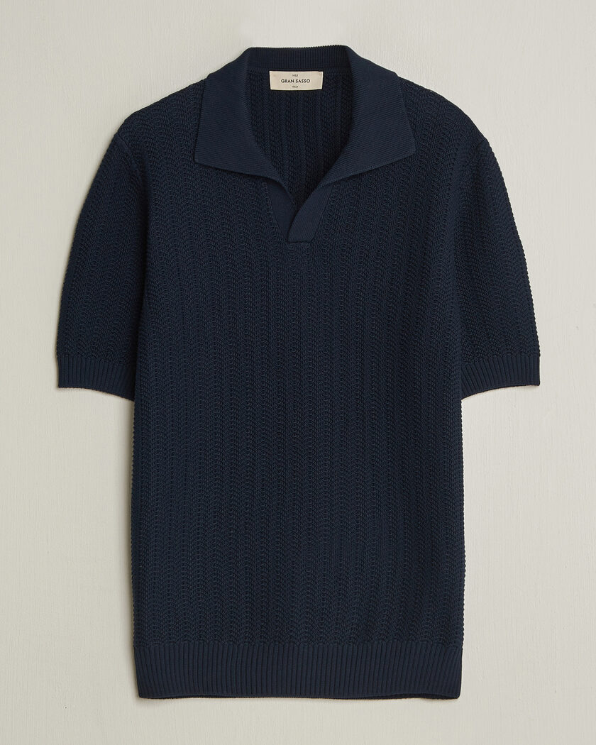Gran Sasso Cotton Structured Knitted Polo Navy – Blå