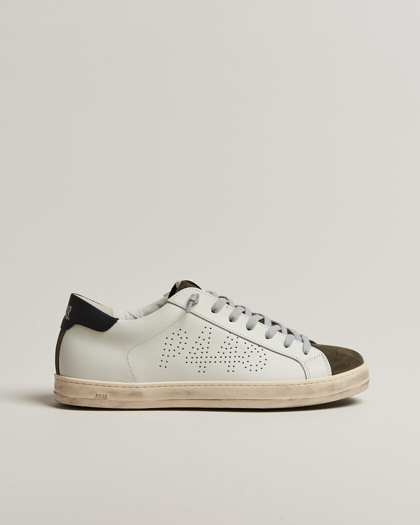 P448 John Leather Sneaker White/Olive – Hvit