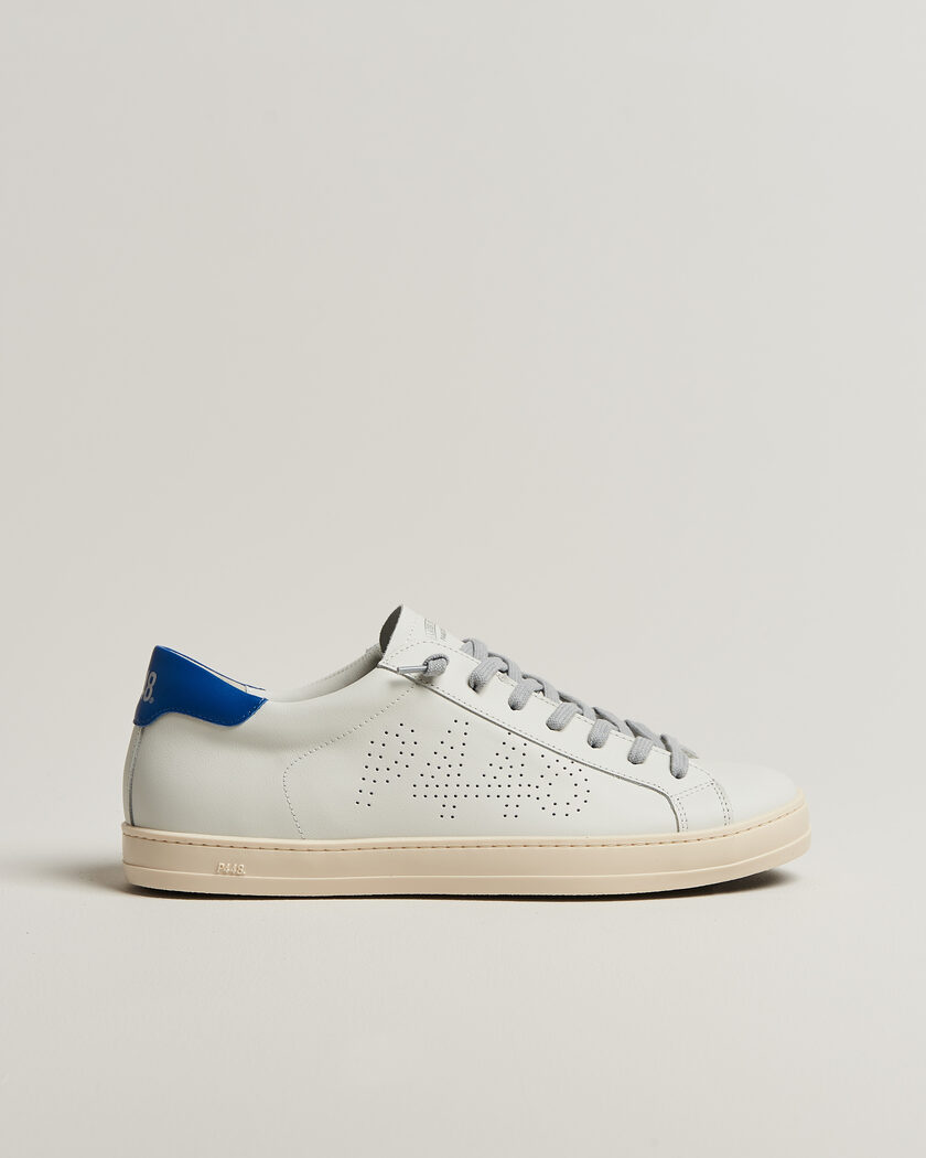 P448 John Leather Sneaker White/Blue – Hvit