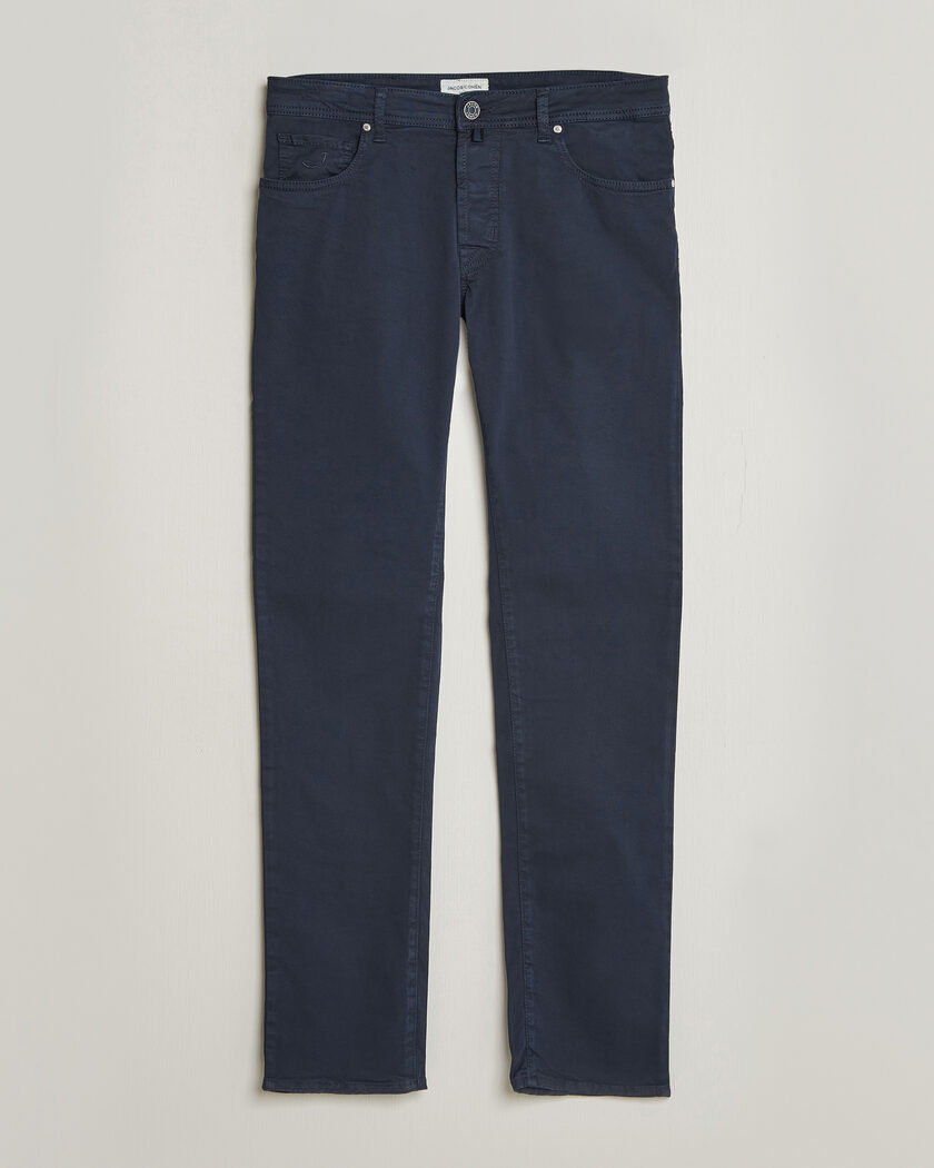 Jacob Cohën Bard Garment Dyed Gabardine Trousers Navy Blue – Blå