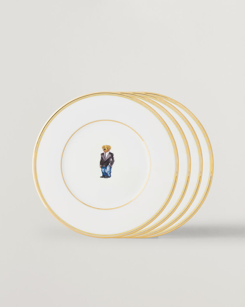 Ralph Lauren Home Wilshire Tuxedo Bear Plate Set White/Gold – Hvit