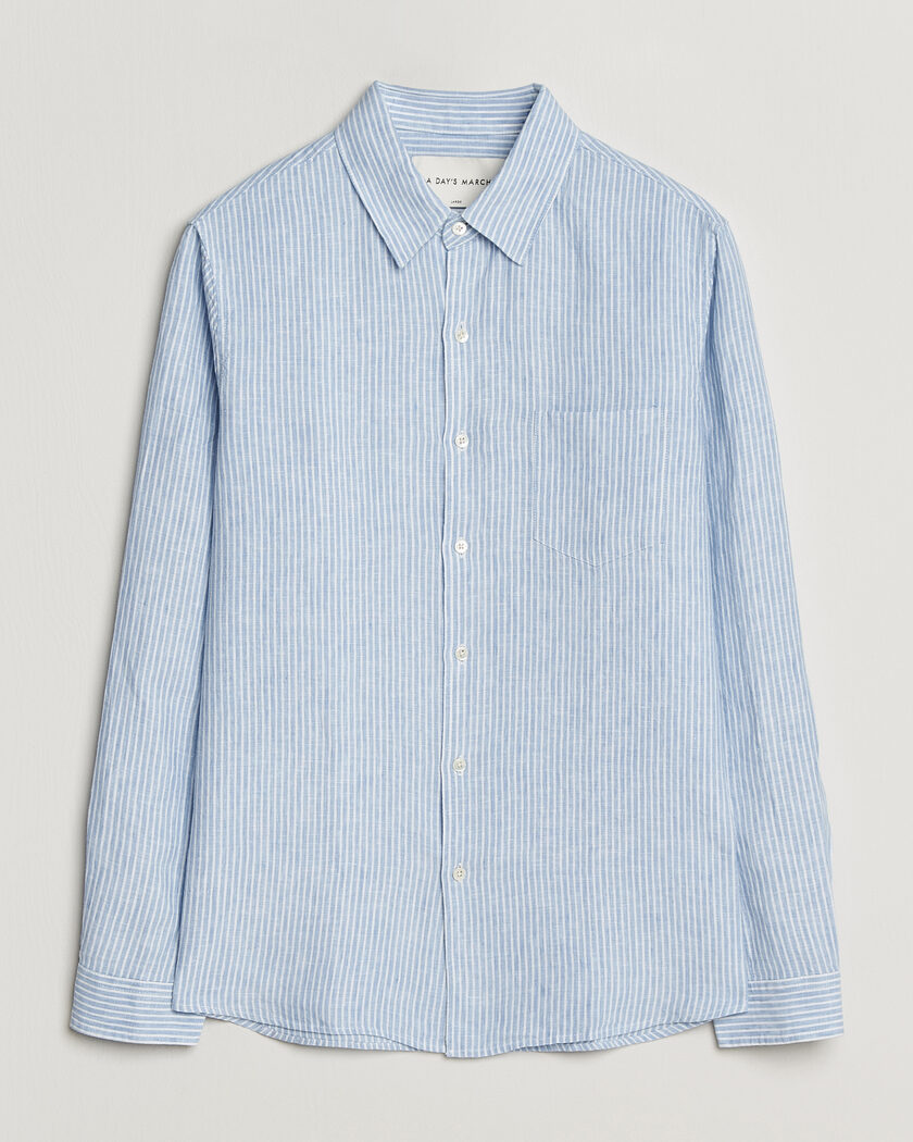 A Day's March Daintree Striped Linen Shirt Light Blue/White – Blå