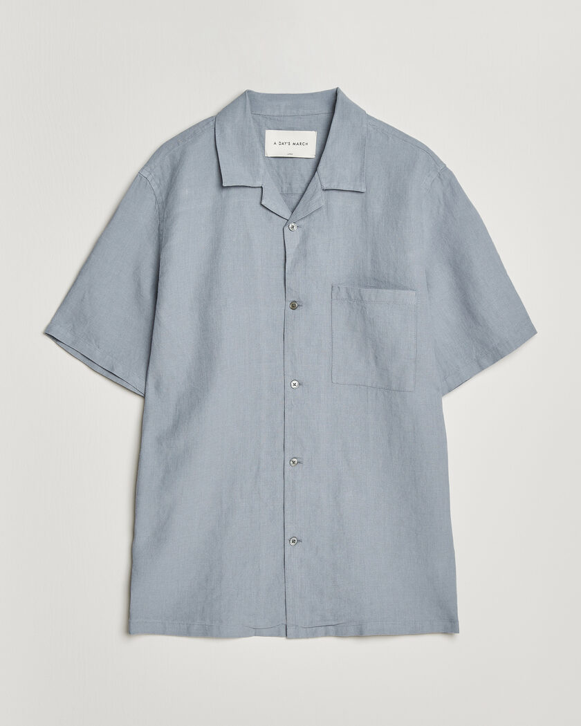 A Day's March Yamu Linen Short Sleeve Shirt Rock Blue – Blå