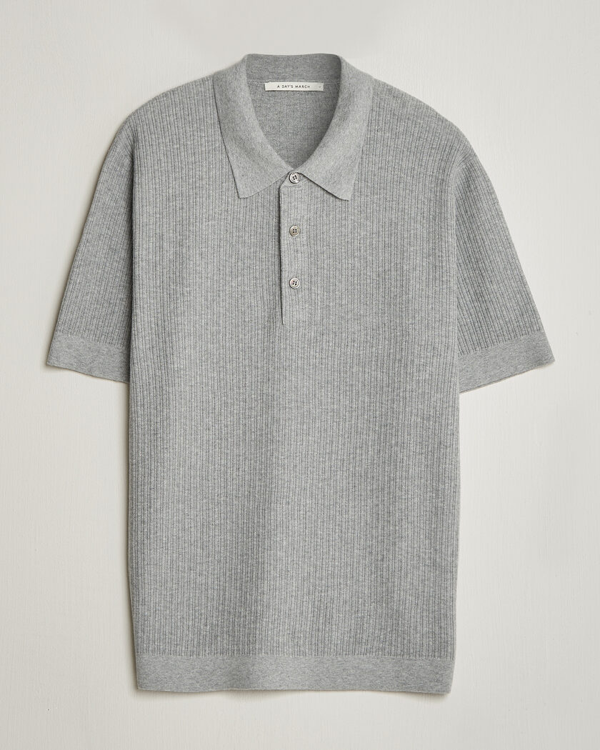 A Day's March Aspen Structured Knitted Polo Grey – Grå
