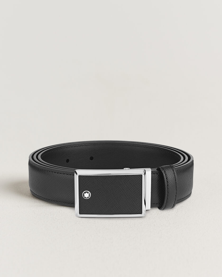 Montblanc Marquetry Plate 30mm Leather Belt Black – Svart