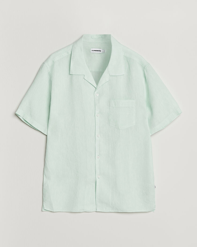 J.Lindeberg Elio Linen Short Sleeve Shirt Bay Green – Grønn