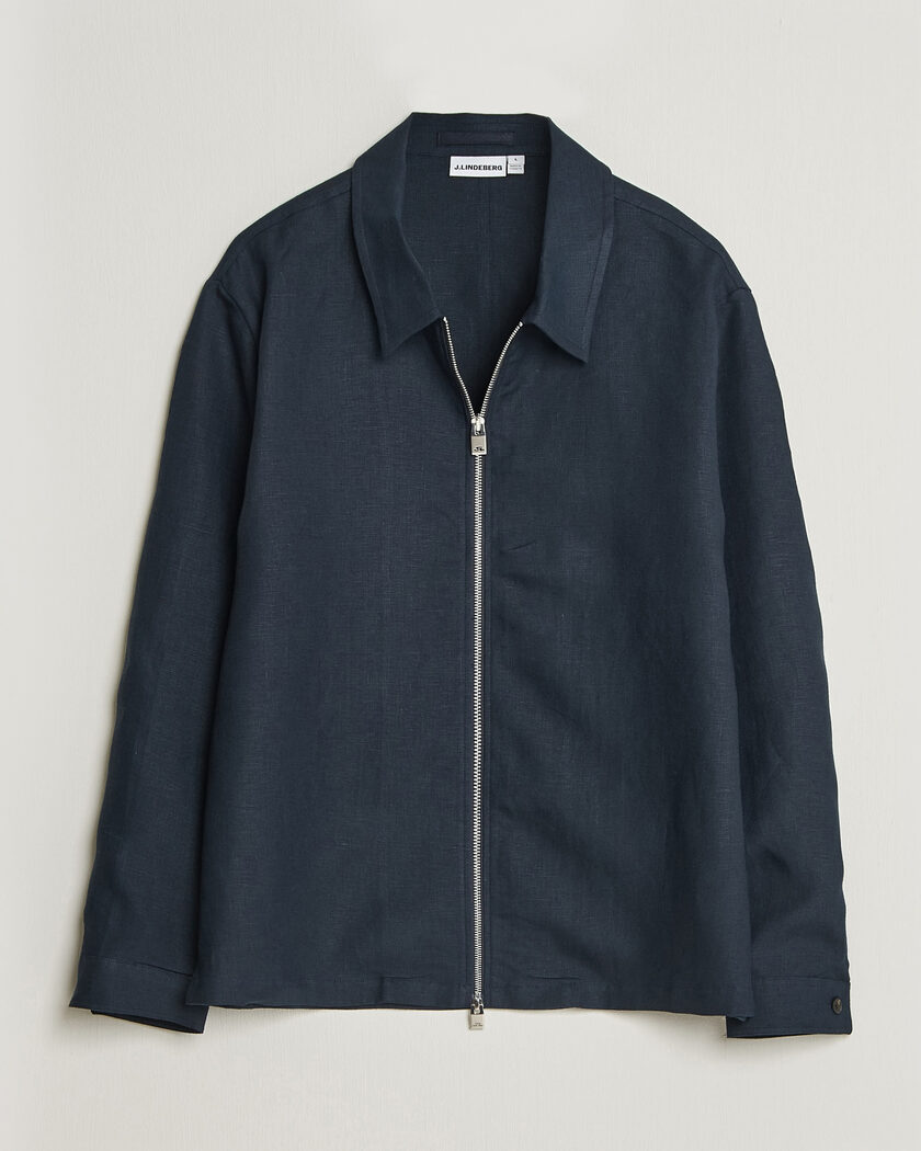 J.Lindeberg Julius Drape Linen Overshirt Navy – Blå
