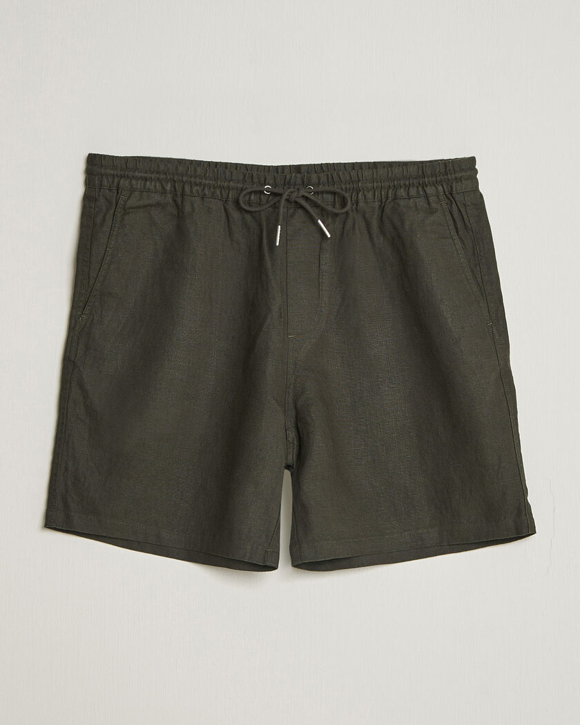 NN07 Gregor Linen Drawstring Shorts Dark Army – Grønn