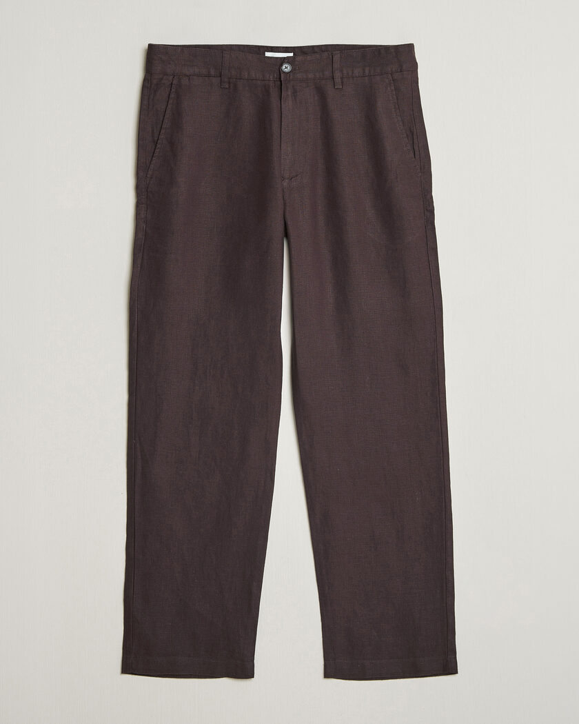 NN07 Aden Regular Fit Linen Trousers Dusky Port – Brun