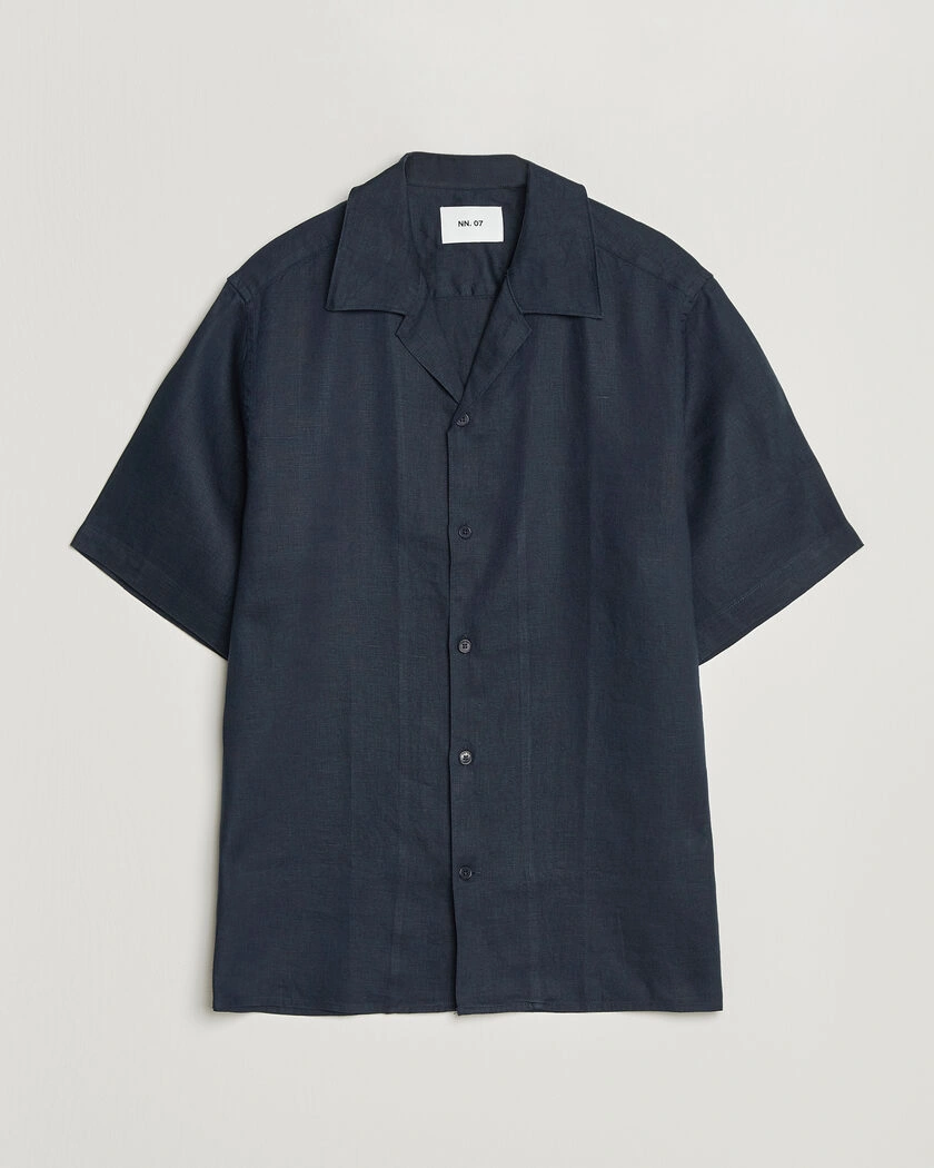 NN07 Julio Linen Resort Shirt Navy Blue – Blå
