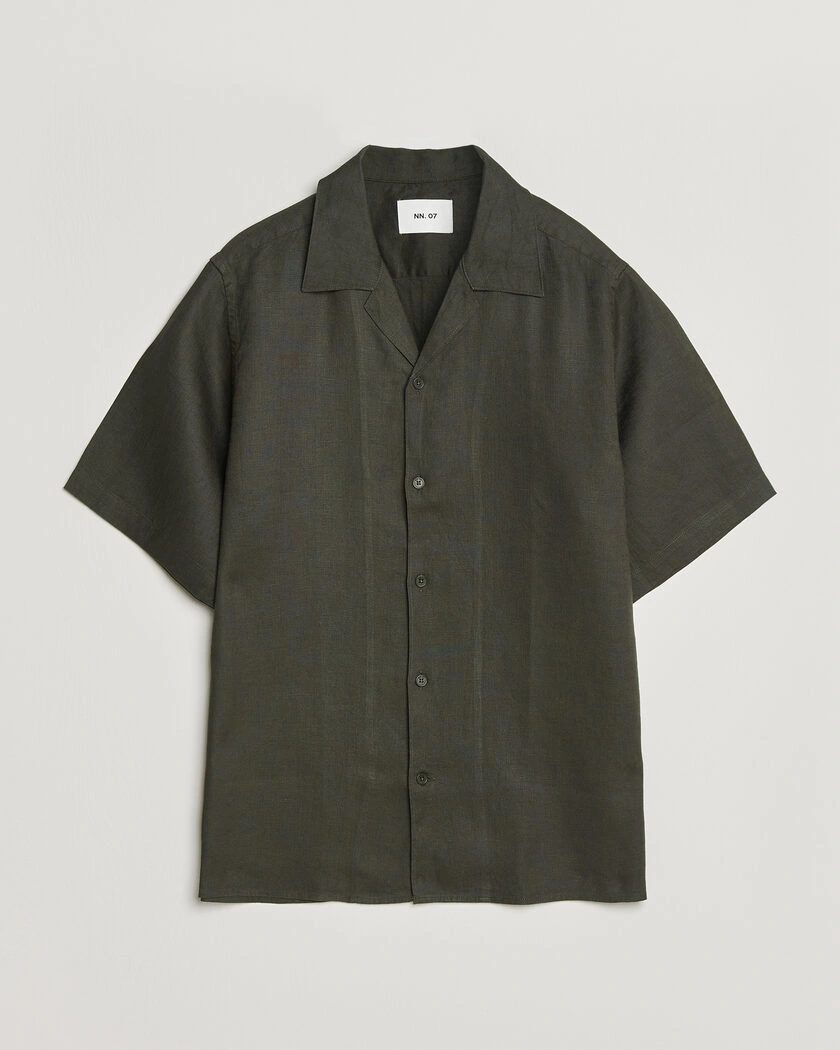 NN07 Julio Linen Resort Shirt Dark Army – Grønn
