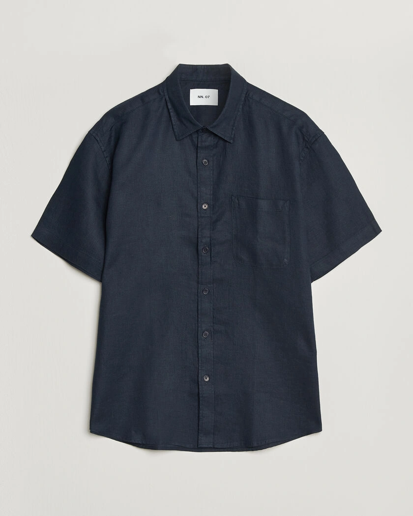 NN07 Deon Linen Short Sleeve Shirt Navy Blue – Blå