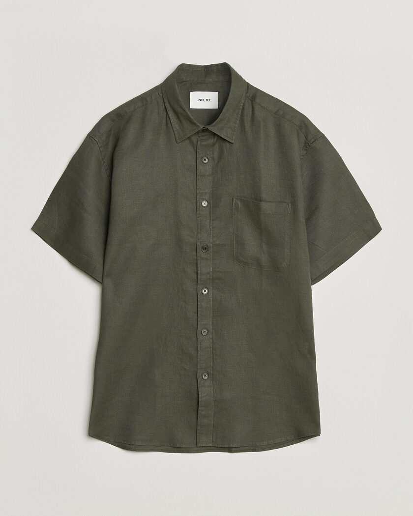 NN07 Deon Linen Short Sleeve Shirt Dark Army – Grønn