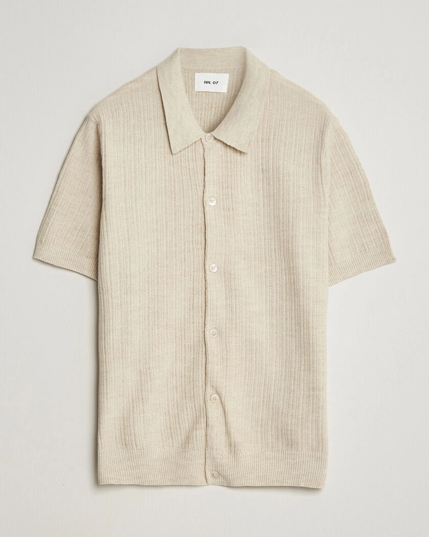 NN07 Nolan Knitted Short Sleeve Shirt Ivory – Beige