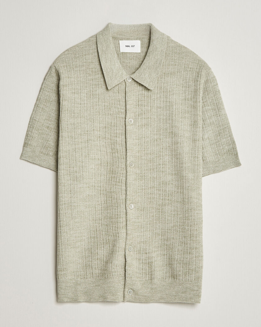 NN07 Nolan Knitted Short Sleeve Shirt Sage Green – Grønn