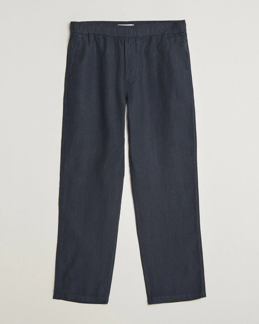 Samsøe Samsøe Jabari Linen Drawstring Trousers Salute Navy – Blå