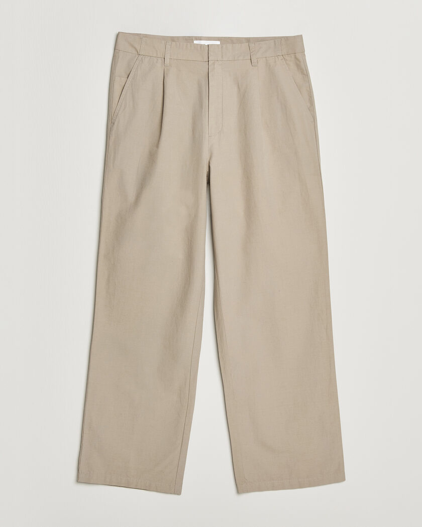 Samsøe Samsøe Valentin Cotton/Linen Pleated Trousers Aluminum – Beige