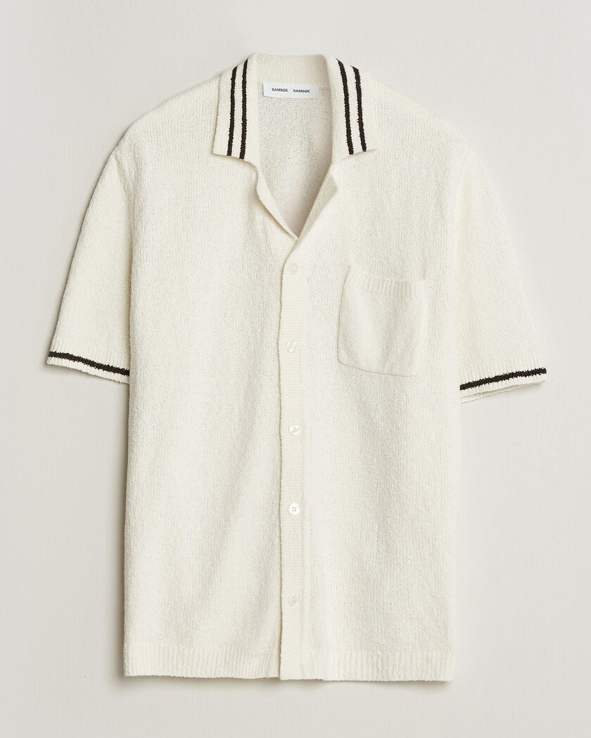 Samsøe Samsøe Pedro Knitted Short Sleeve Shirt Clear Cream – Hvit
