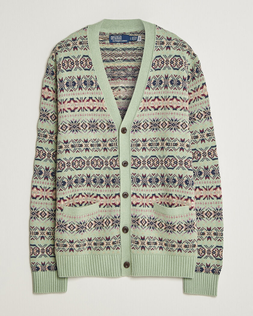 Polo Ralph Lauren Cotton/Linen Fairisle Cardigan Green Combo – Grønn