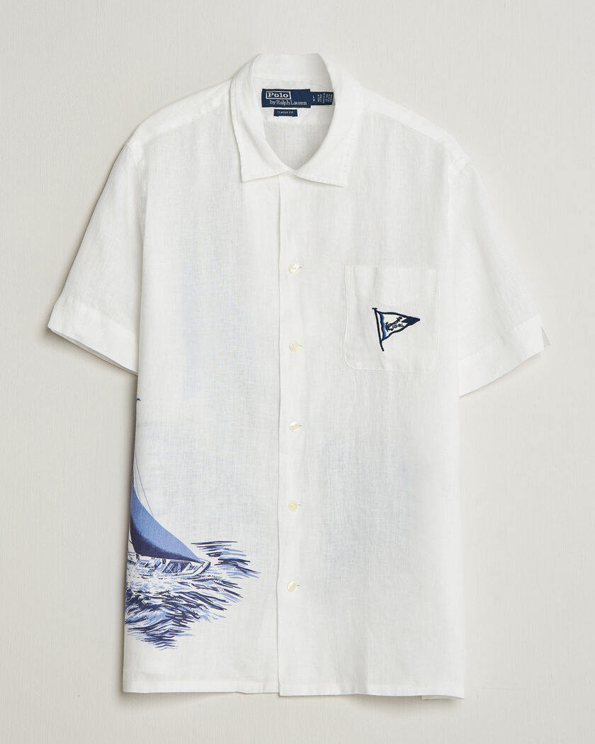 Polo Ralph Lauren Linen Camp Shirt Vintage Nautical Sail – Hvit