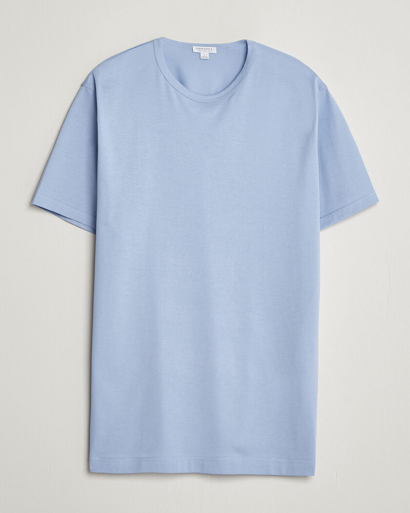 Sunspel Crew Neck Q82 Cotton T-Shirt Sky Blue – Blå