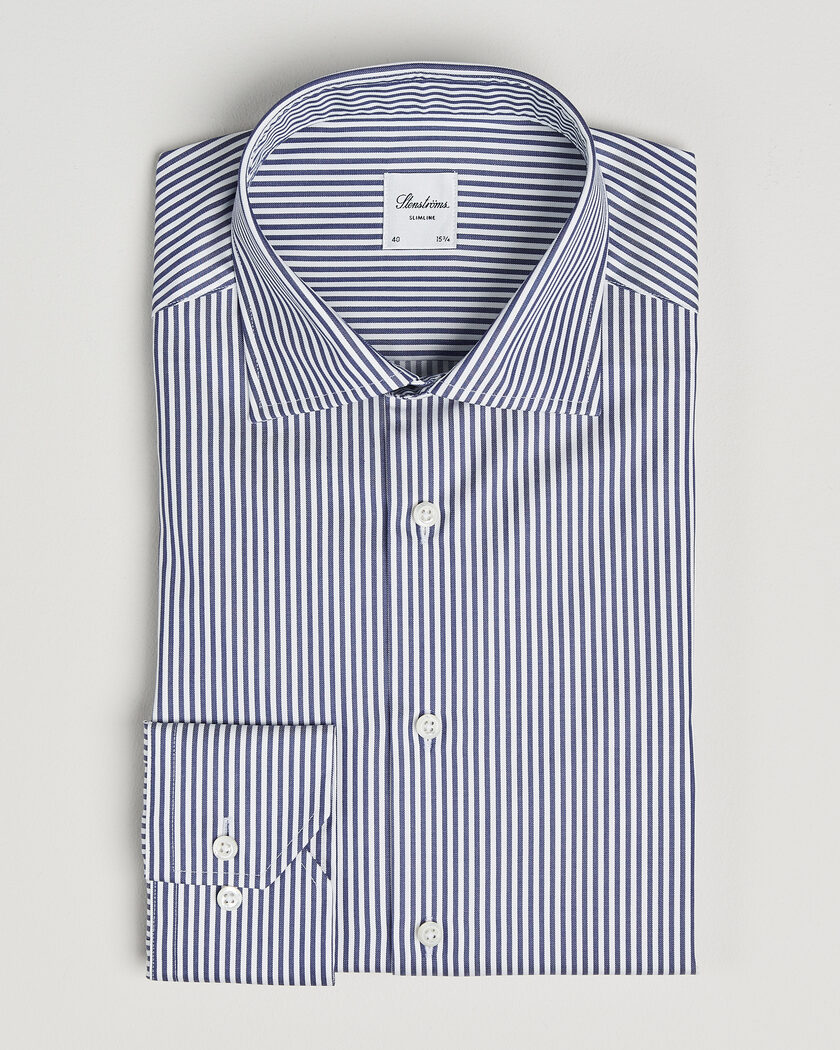  Stenströms Slimline Stripe Cut Away Shirt Navy – Blå