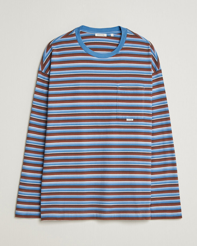 Sunflower Long Sleeve Pocket Tee Blue Stripe – Blå
