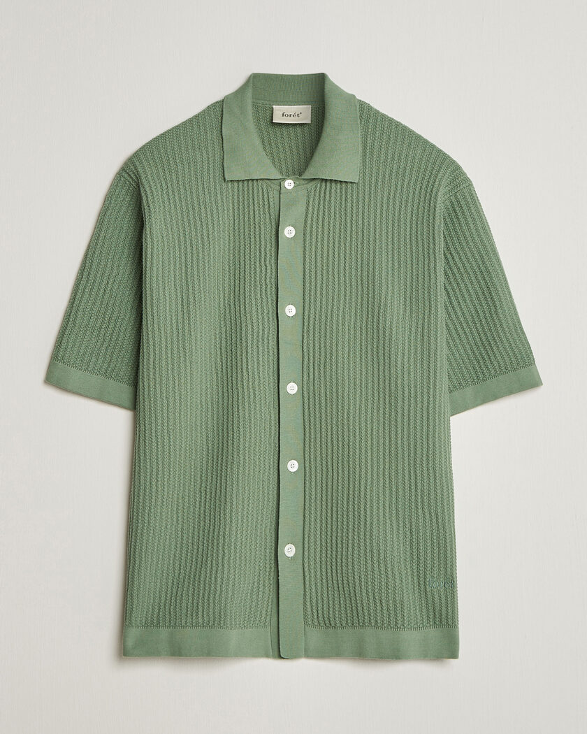 Forét Barrow Short Sleeve Knitted Cotton Shirt Green Oxide – Grønn