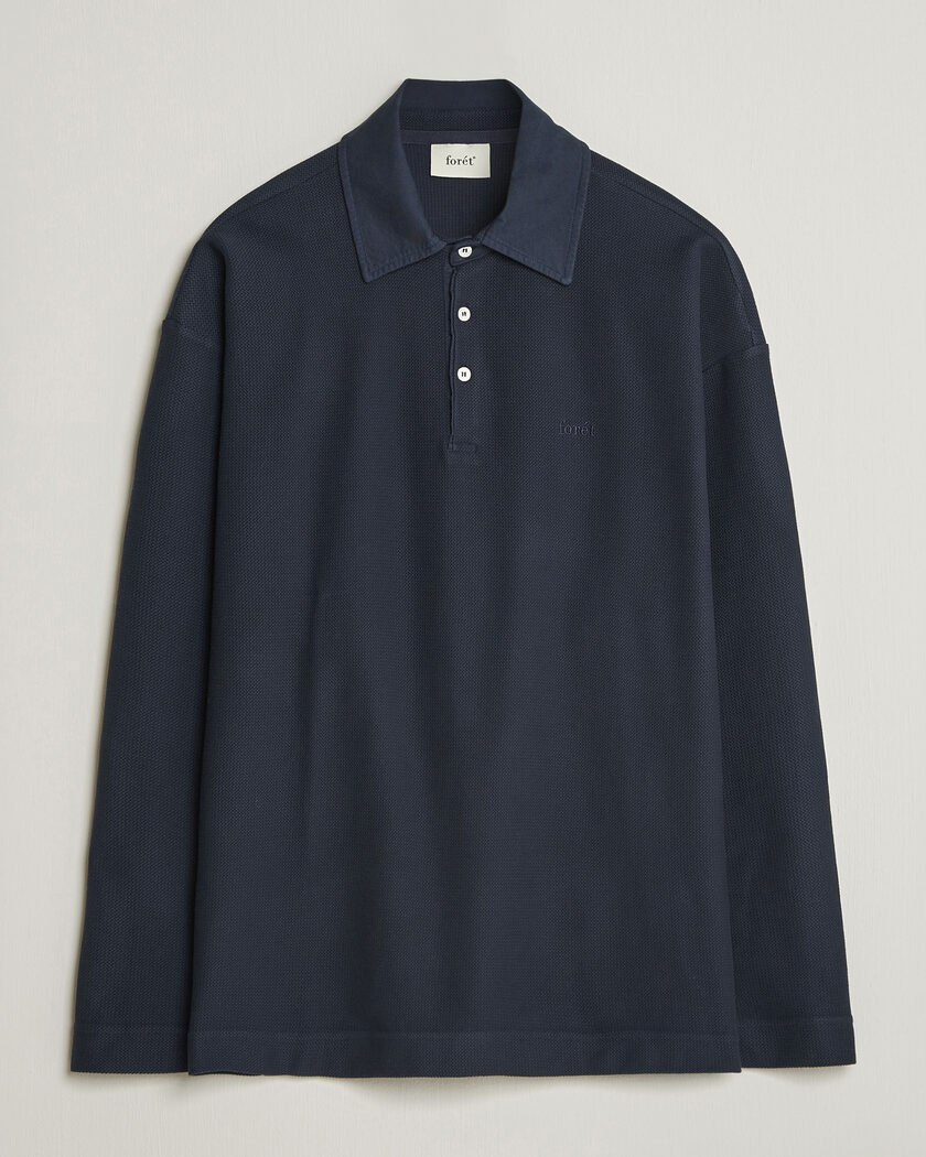 Forét Herb Textured Knit Polo Navy – Blå