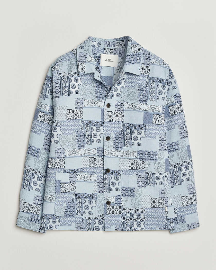 LES DEUX Patchwork Jacquard Overshirt Skyway Blue – Blå