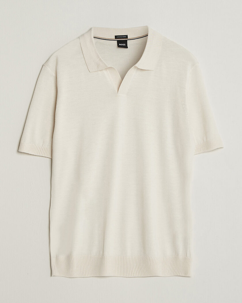 BOSS BLACK Lantoni Knitted Polo Open White – Hvit