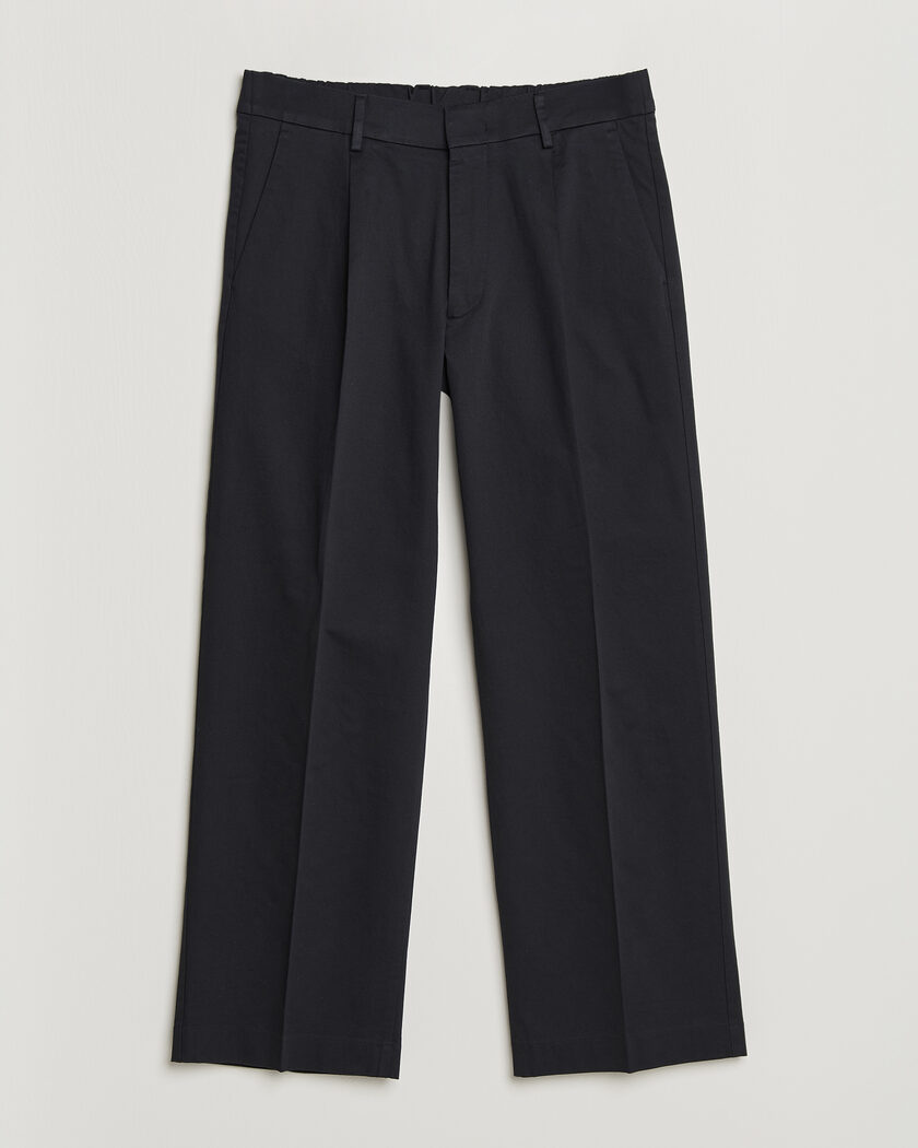NN07 Kay Relaxed Fit Pleated Cotton Trousers Navy Blue – Blå