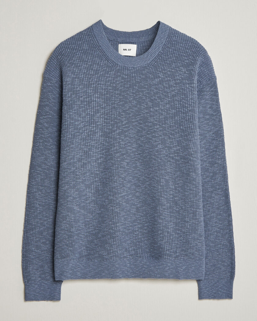  NN07 Russell Cotton Knitted Sweater Stone Blue – Blå